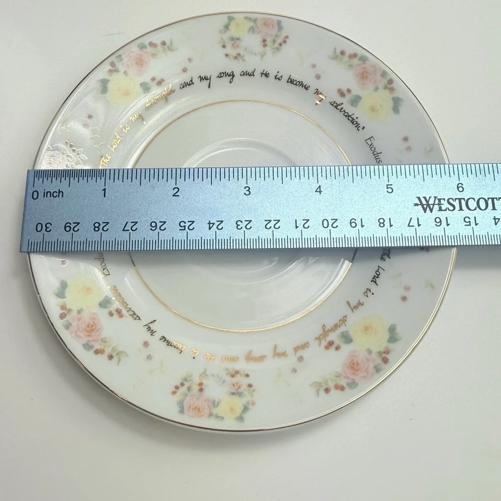 Vintage DaySpring Scripture Teacup Saucer Set Exodus KJV Christian Floral Gold